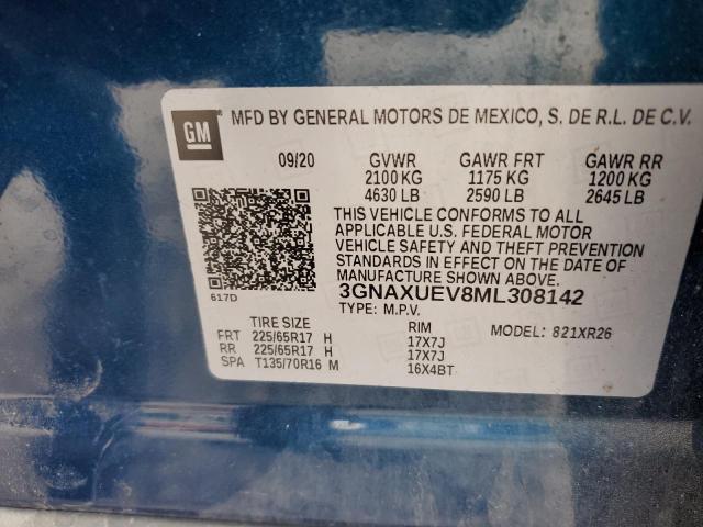 2021 CHEVROLET EQUINOX LT 3GNAXUEV8ML308142