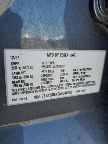2022 TESLA MODEL Y 7SAYGDEF0NF346208
