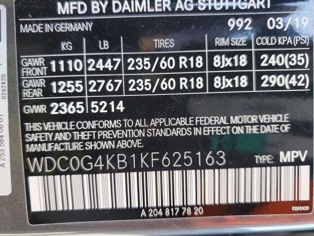 2019 MERCEDES-BENZ GLC 300 4M WDC0G4KB1KF625163