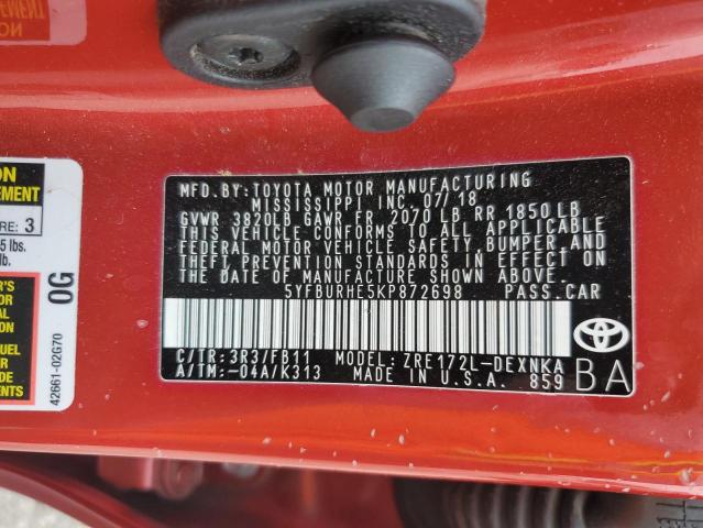 2019 TOYOTA COROLLA L 5YFBURHE5KP872698