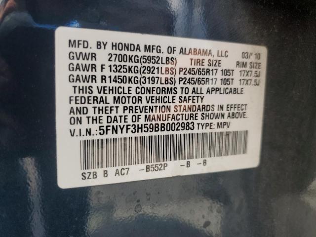 2011 HONDA PILOT EXL - 5FNYF3H59BB002983