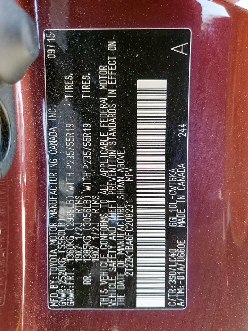 2015 LEXUS RX 350 2T2ZK1BA6FC208231