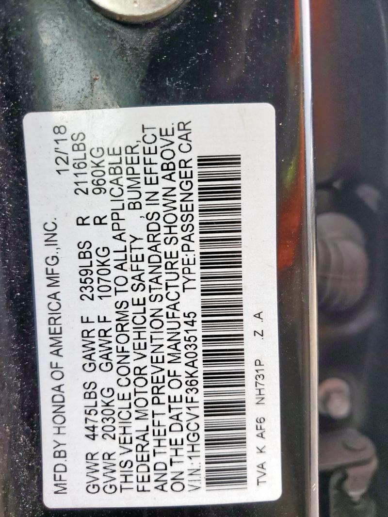 2019 HONDA ACCORD SPO 1HGCV1F36KA035145