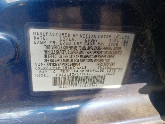 2019 NISSAN VERSA S 3N1CN7AP3KL840964