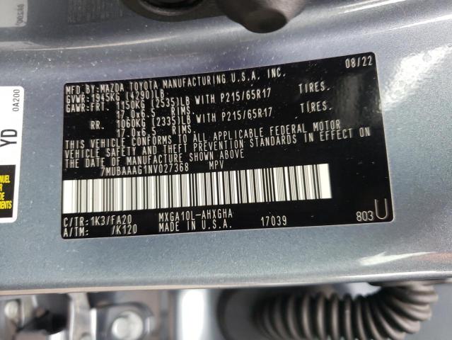 2022 TOYOTA COROLLA CR - 7MUBAAAG1NV027368