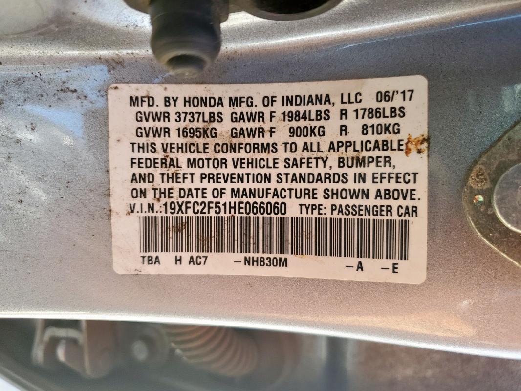 2017 HONDA CIVIC LX 19XFC2F51HE066060