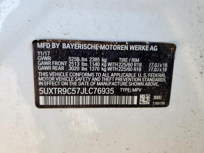 2018 BMW X3 XDRIVE3 5UXTR9C57JLC76935