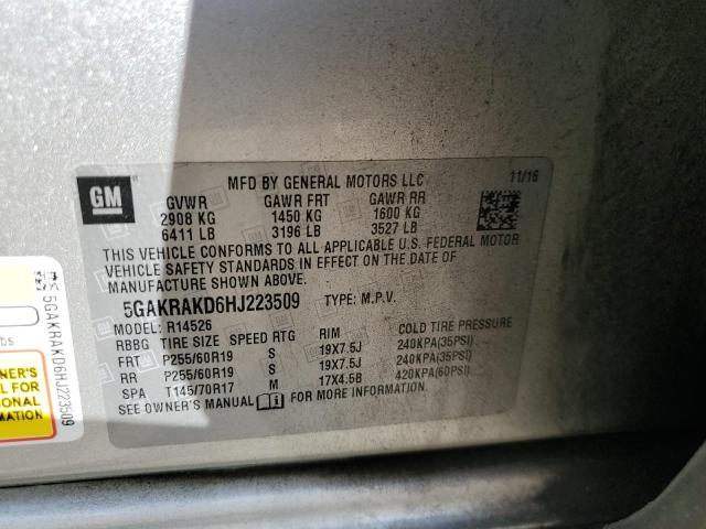 2017 BUICK ENCLAVE 5GAKRAKD6HJ223509