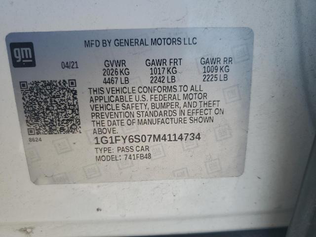 2021 CHEVROLET BOLT EV LT 1G1FY6S07M4114734