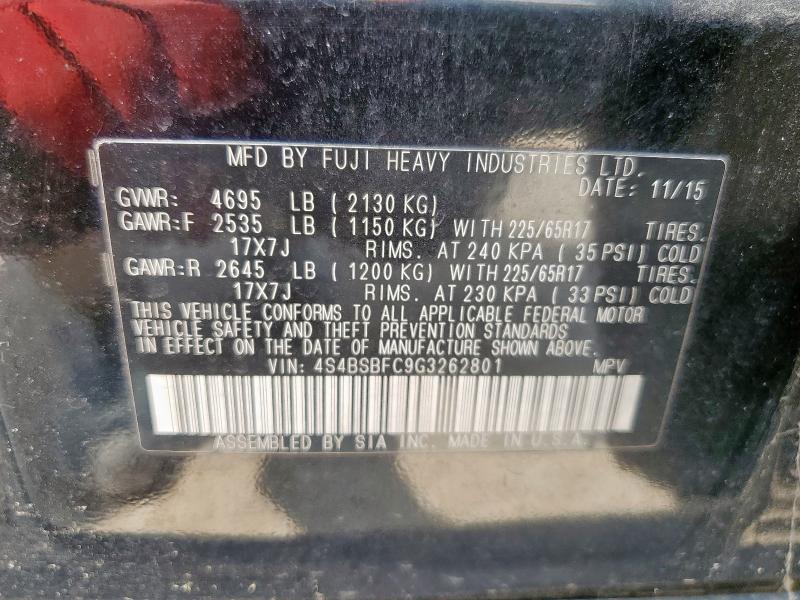 2016 SUBARU OUTBACK 2. 4S4BSBFC9G3262801