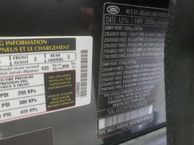 2015 LAND ROVER RANGE ROVE SALGS2VF5FA208002