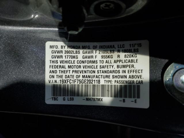 2016 HONDA CIVIC EXL 19XFC1F75GE202118