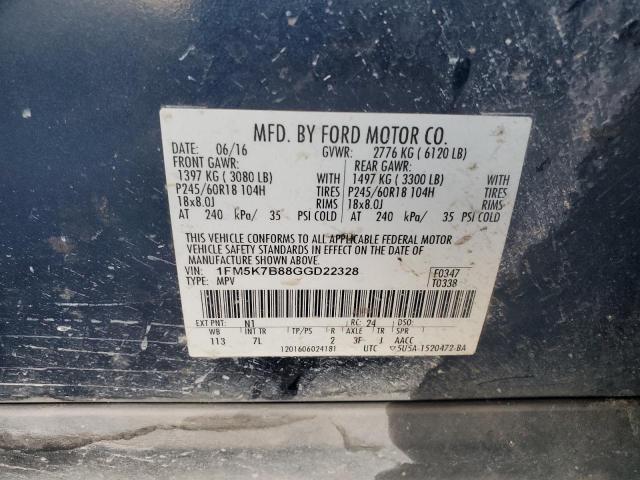 2016 FORD EXPLORER 1FM5K7B88GGD22328