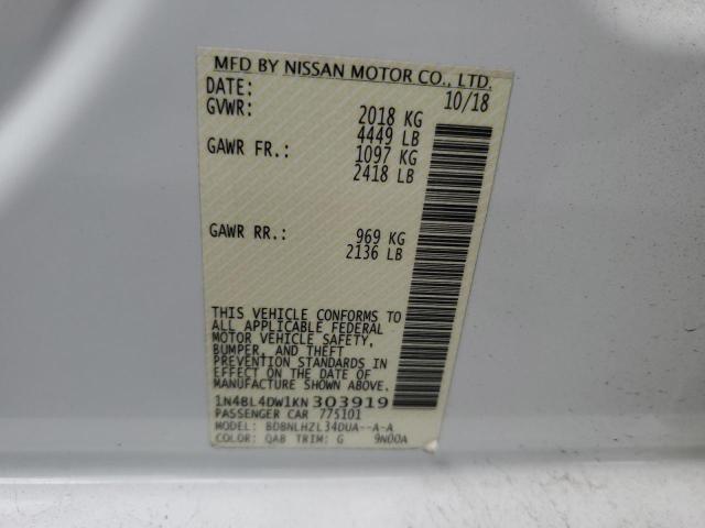 2019 NISSAN ALTIMA SV 1N4BL4DW1KN303919
