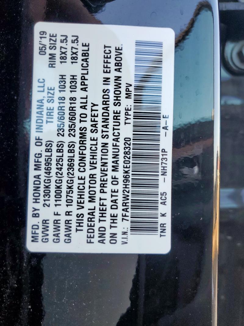 2019 HONDA CR-V TOURI 7FARW2H96KE028320