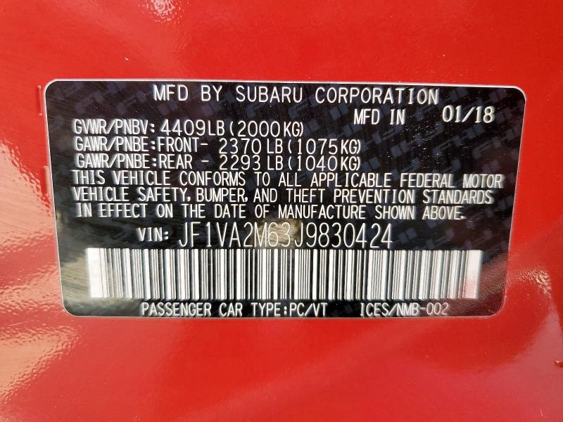 2018 SUBARU WRX STI JF1VA2M63J9830424