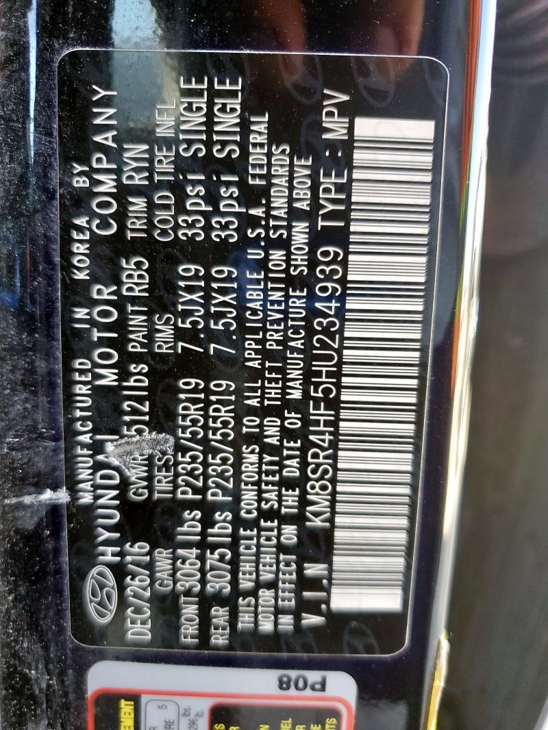 2017 HYUNDAI SANTA FE S KM8SR4HF5HU234939
