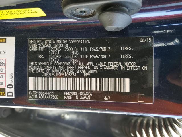 2015 TOYOTA 4RUNNER SR5 JTEZU5JR9F5105374