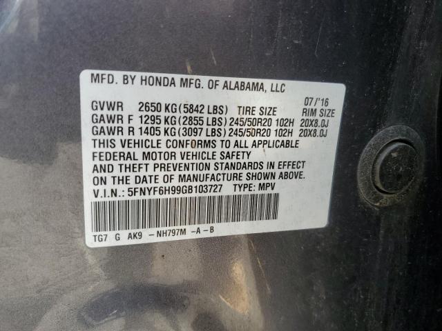 2016 HONDA PILOT TOUR 5FNYF6H99GB103727