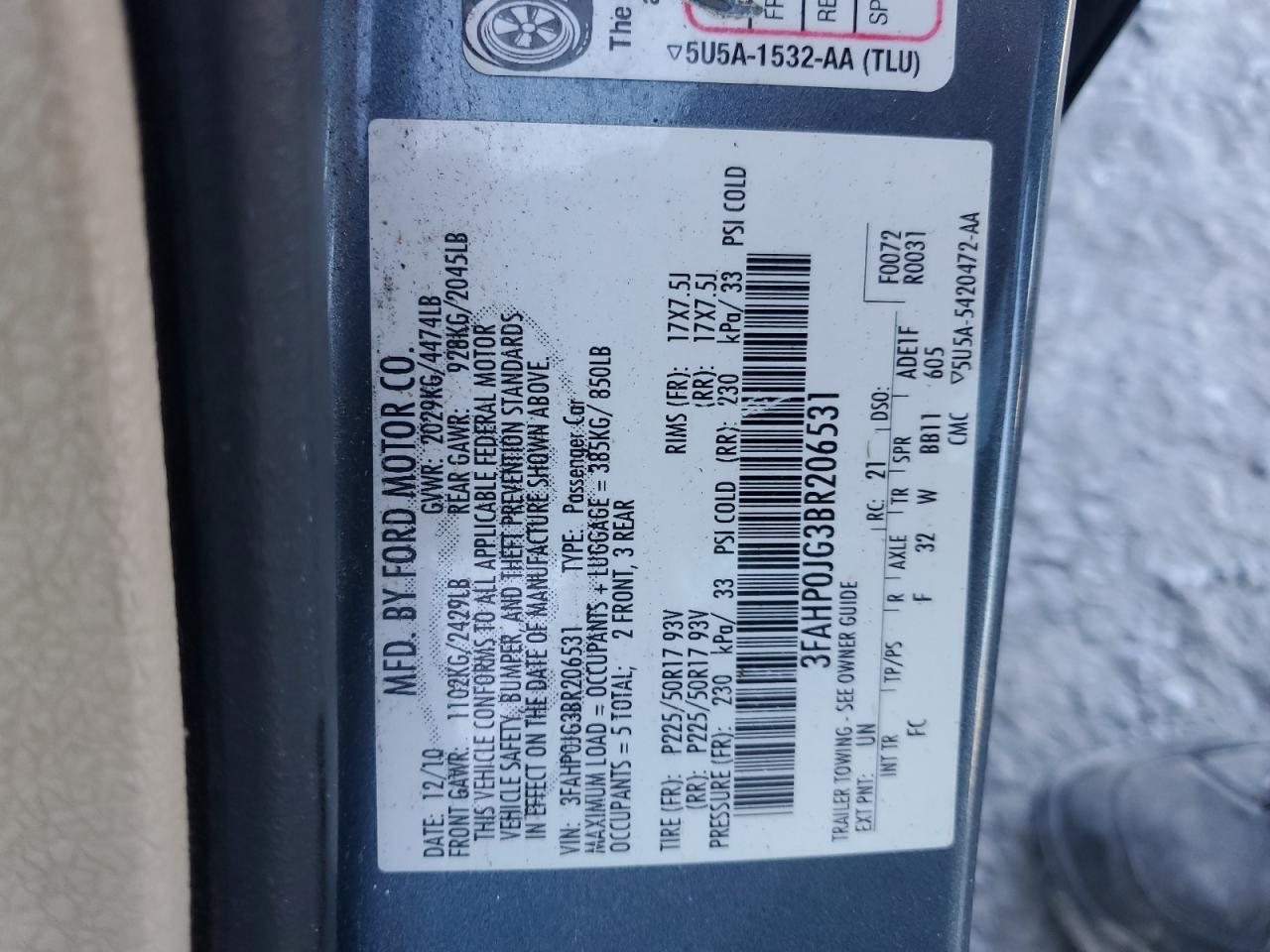 Lot #3308332041 2011 FORD FUSION SEL