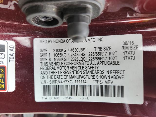 2016 HONDA CR-V EXL 5J6RM4H7XGL111114