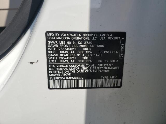 2021 VOLKSWAGEN ATLAS SEL 1V2FR2CA1MC563397