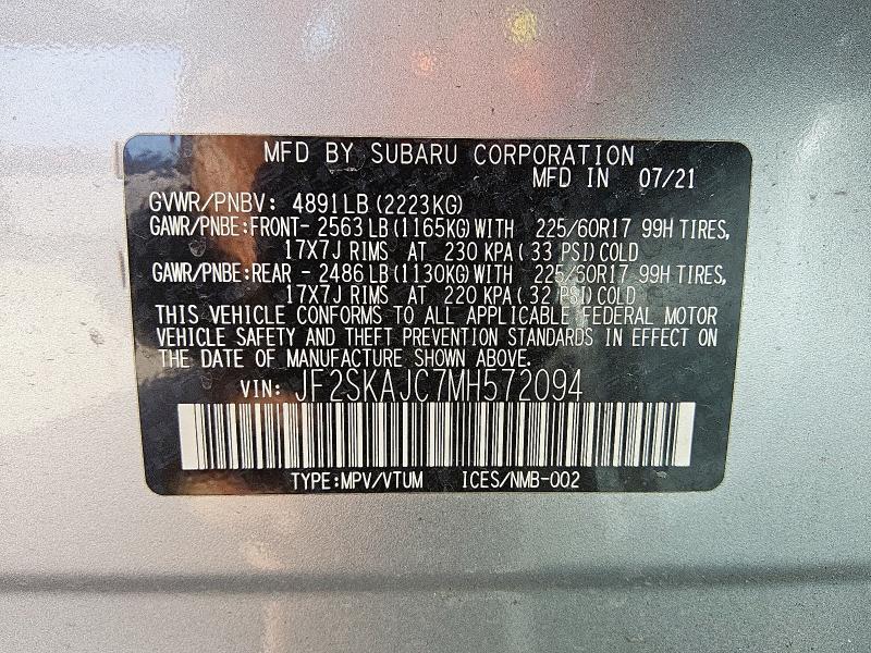 2021 SUBARU FORESTER PREMIUM JF2SKAJC7MH572094