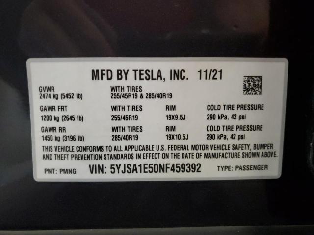 2022 TESLA MODEL S 5YJSA1E50NF459392