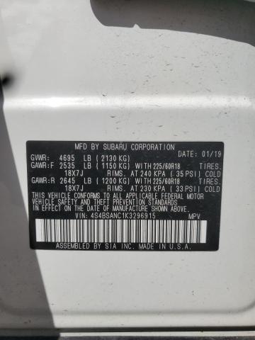 2019 SUBARU OUTBACK 2. 4S4BSANC1K3296915