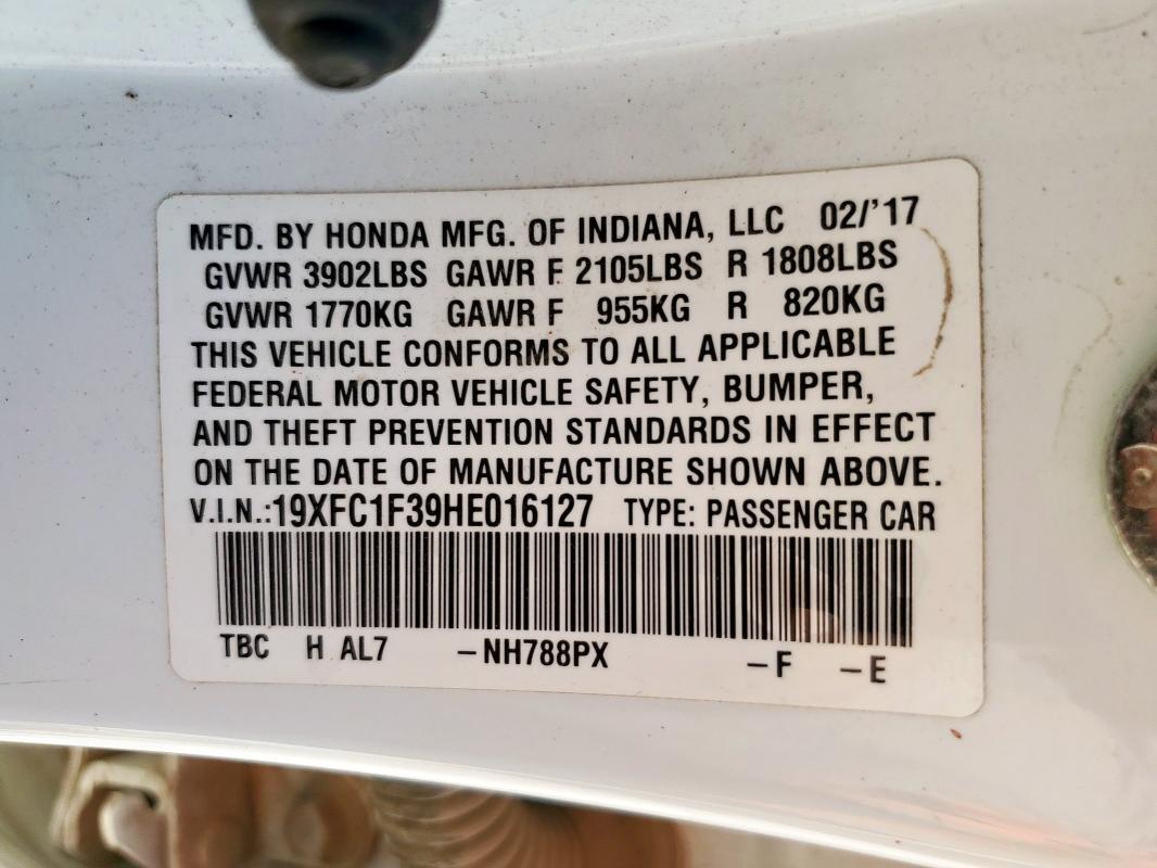 2017 HONDA CIVIC EX - 19XFC1F39HE016127