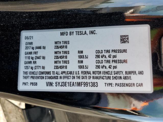 2021 TESLA MODEL 3 5YJ3E1EA1MF991383