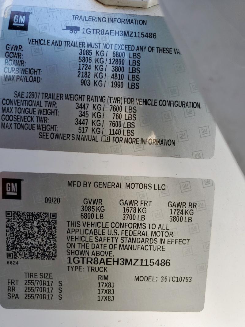 2021 GMC SIERRA C15 1GTR8AEH3MZ115486