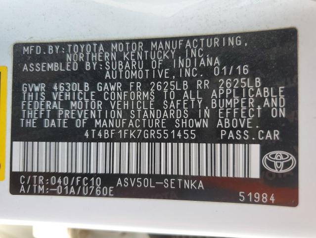 2016 TOYOTA CAMRY LE 4T4BF1FK7GR551455
