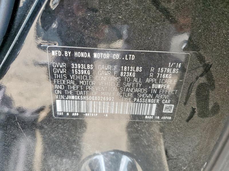 2016 HONDA FIT LX JHMGK5H50GX026992
