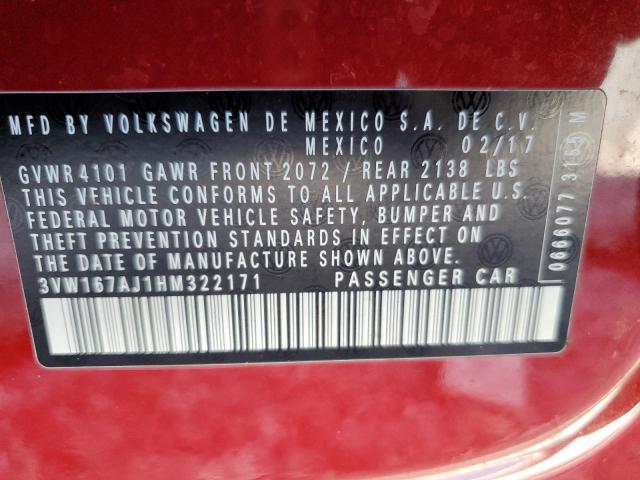 2017 VOLKSWAGEN JETTA S 3VW167AJ1HM322171
