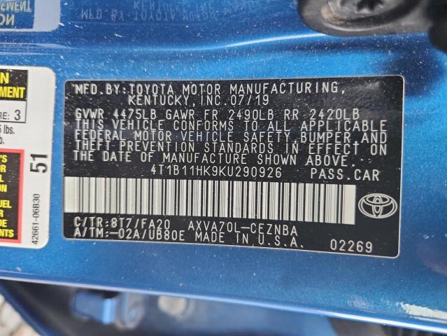 2019 TOYOTA CAMRY L 4T1B11HK9KU290926