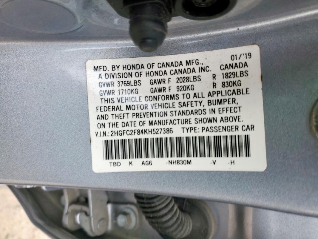 2019 HONDA CIVIC SPOR 2HGFC2F84KH527386