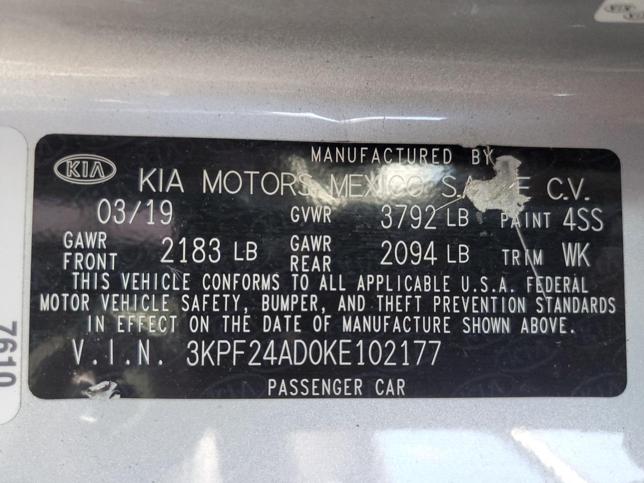Lot #3317811087 2019 KIA FORTE FE