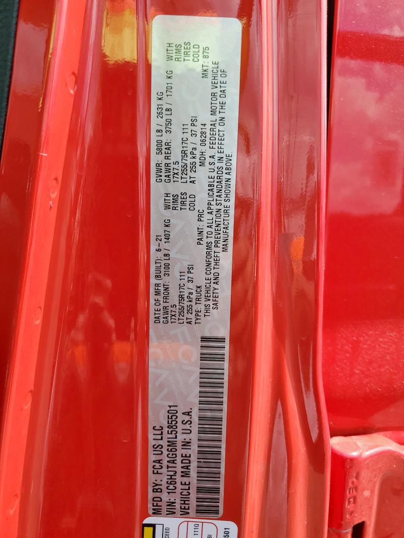 2021 JEEP GLADIATOR 1C6HJTAG6ML585501