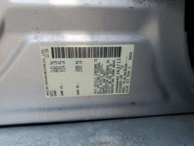 2019 NISSAN MAXIMA S 1N4AA6AV4KC363715
