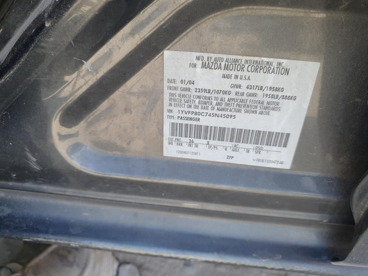 Lot #3309787326 2004 MAZDA 6 I