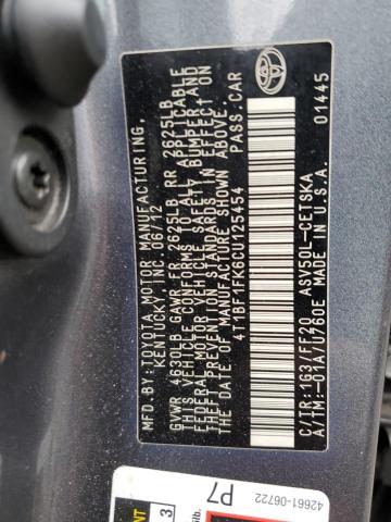 2012 TOYOTA CAMRY BASE - 4T1BF1FK6CU125454
