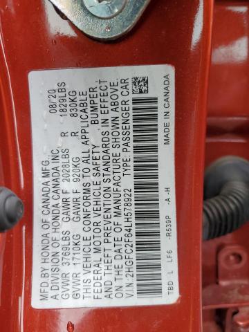 2020 HONDA CIVIC LX 2HGFC2F64LH578922