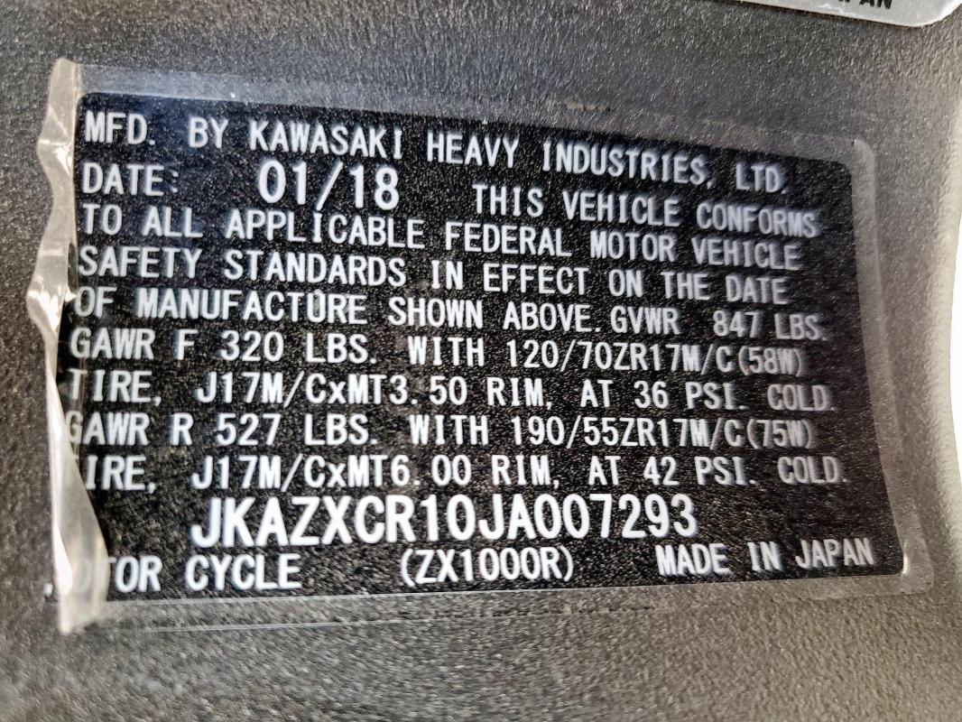 2018 KAWASAKI ZX1000 R JKAZXCR10JA007293