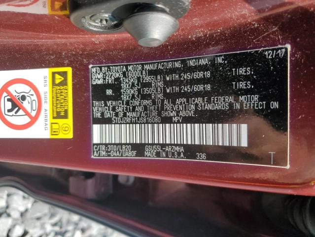 2018 TOYOTA HIGHLANDER 5TDJZRFH1JS816080