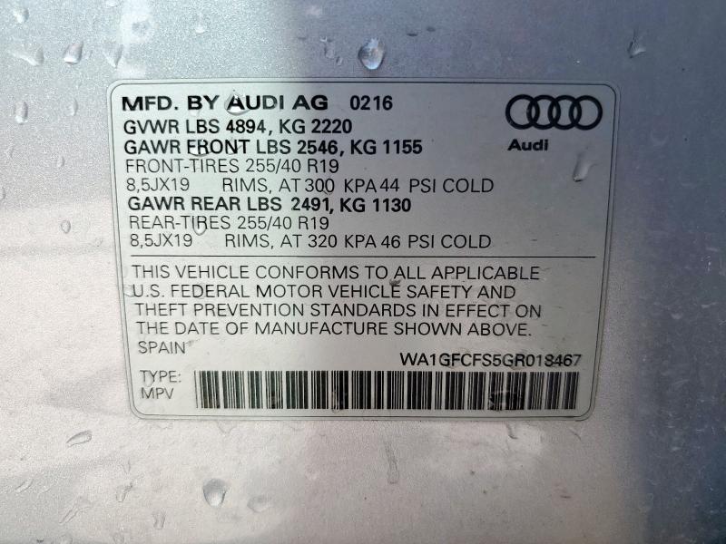 2016 AUDI Q3 PRESTIG WA1GFCFS5GR018467