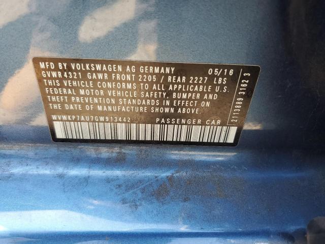 2016 VOLKSWAGEN E-GOLF SE WVWKP7AU7GW913442