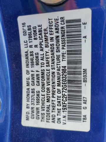 2016 HONDA CIVIC EX - 19XFC2F72GE032984