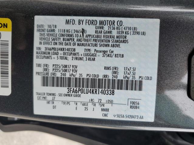 2019 FORD FUSION SE 3FA6P0LU4KR140338