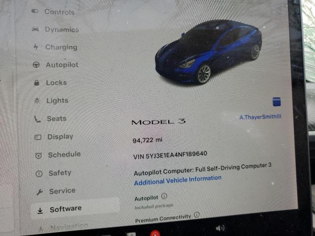 2022 TESLA MODEL 3 5YJ3E1EA4NF189640
